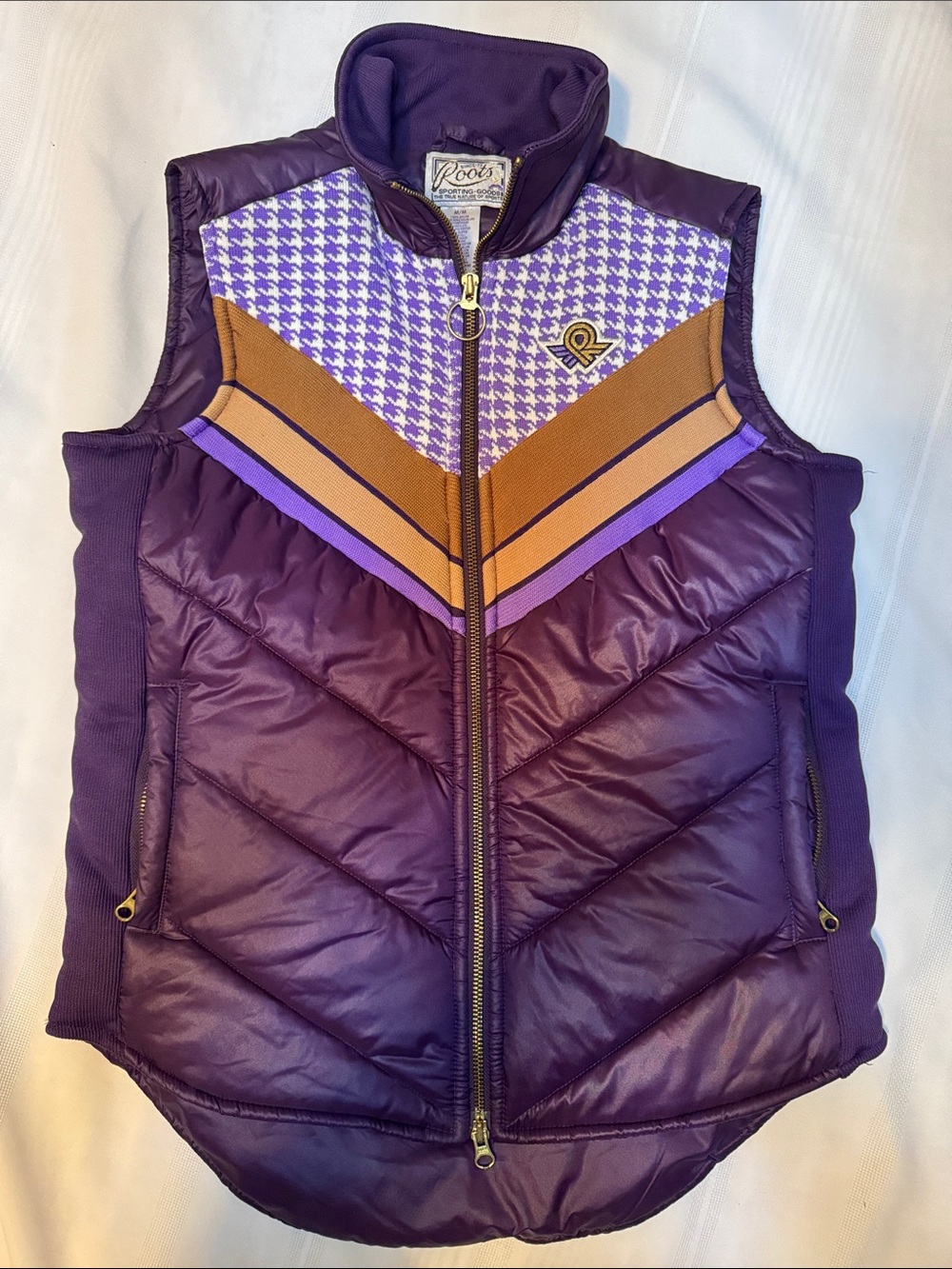 Vintage 70’s ski style Roots 73 quilted chevron houndstooth puffer vest